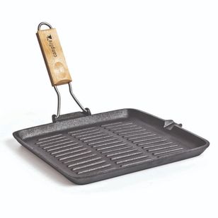  Cast Iron Grill Pan - Square 10.5-Inch Pre-Seasoned Ribbed  Skillet + Handle Cover + Pan Scraper - Grille, Firepit, Stovetop, Induction  Safe - Indoor/Outdoor - Great for Grilling, Frying and Camping 