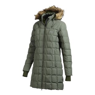 Mountain Designs Women's Liberty 700 Goose Down Hooded Longline Jacket Green Melange 12