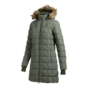 Mountain Designs Women's Liberty 700 Goose Down Hooded Longline Jacket Green Melange 12