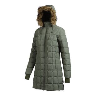 Mountain Designs Women's Liberty 700 Goose Down Hooded Longline Jacket Green Melange 12