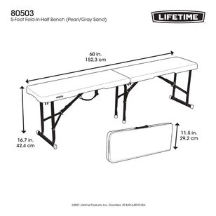 Lifetime 5-Foot Fold-In-Half Bench White 5 ft