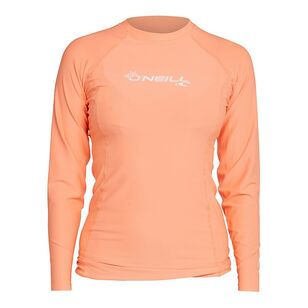 O'Neill Girls Basic 2 Long Sleeve Rash Vest Grapefruit