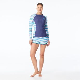 Body Glove Women's Stripe Full Zip Long Sleeve Rash Vest Navy & Azure Stripe