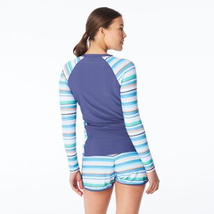 Body Glove Women's Stripe Full Zip Long Sleeve Rash Vest Navy & Azure Stripe