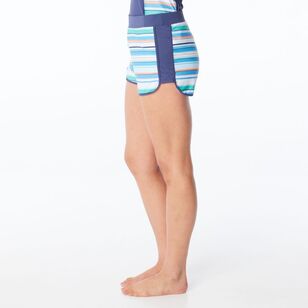 Body Glove Women's Stripe Swim Short Azure Stripe 20