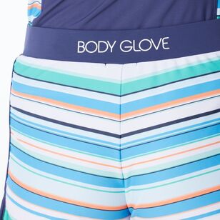 Body Glove Women's Stripe Swim Short Azure Stripe 20