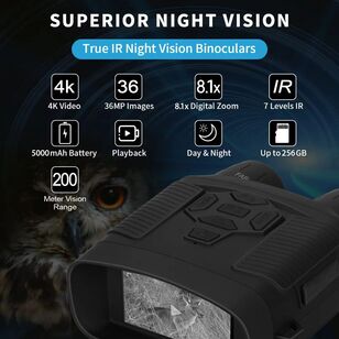 Digital Night Vision 4k/32MP Rechargeable Binoculars Black 4K/32Mp