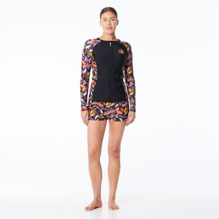 Body Glove Women's Tropic Leaves Full Zip Long Sleeve Rash Vest Black Print