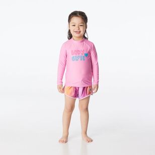 Body Glove Kids Heart Logo Long Sleeve Rash Vest Pink Heart