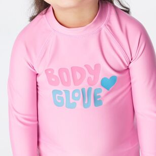 Body Glove Kids Heart Logo Long Sleeve Rash Vest Pink Heart