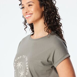 Cape Women's Good Earth Cotton Loose Fit Short Sleeve Tee Khaki Kind