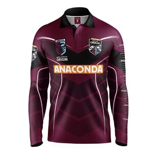 Fish of Origin Kids/Youth QLD Maroons 2024 Sub Polo Long Sleeve Fishing Shirt