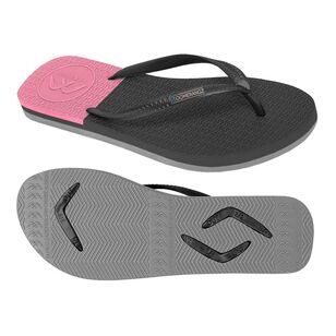 Boomerangz Women's Regular Thongs Black, Grey & Pink