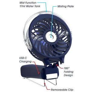 Spinifex Personal Portable Lithium Rechargeable Mist Fan Black