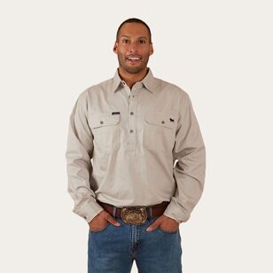 Ringers Western Men's King River Half Button Work Shirt Beige