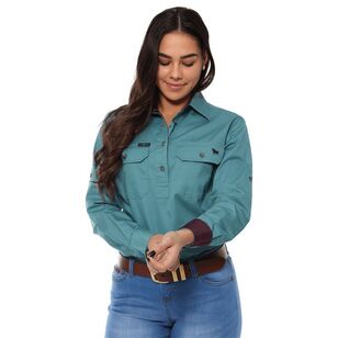 Ringers Western Women's Pentecost River Half Button Work Shirt Dusty Jade