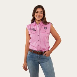 Ringers Western Women's Signature Jillaroo Sleeveless Work Shirt Pastel Pink & Navy