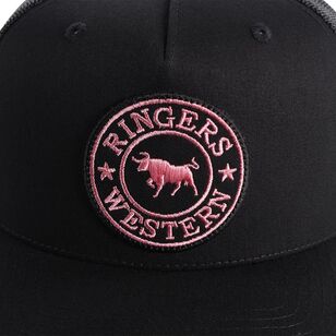 Ringers Western Women's Signature Bull Trucker Cap Black & Black Pink One Size