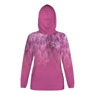 Anaconda Anglers Association Hooded Fishing Shirt Womens Pink Scales Lures