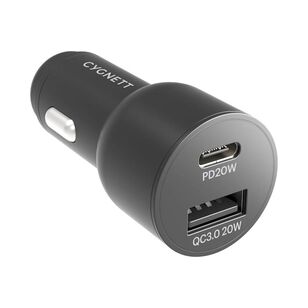 Cygnett Carpower Dual Port Usb-C To Usb-A Carcharger Black