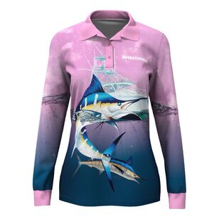 Anaconda Species Polo Fishing Shirt Womens Pink Marlin