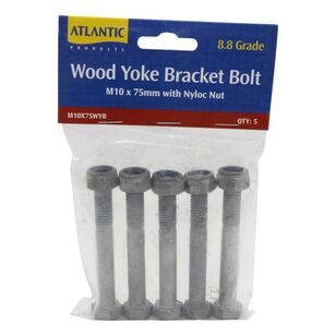 Atlantic Wood Yoke Bolt M10 x 75mm 8.8 Grade with Nyloc Nut 5 Pack Multicoloured M10X75