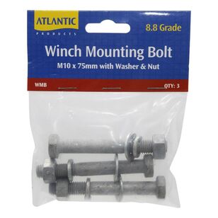 Atlantic Winch Mounting Bolt M10 x 75mm 8.8 Grade inc. washers & nut 3 Pack Multicoloured M10X75