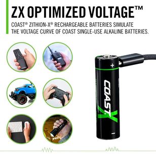 Coast Zithion X ZXAA Lithium Rechargeable AA Battery 4-Pack Black 4 AA